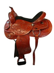 BARREL RACING DEEP SEAT FLORAL TOOLED HORSE PLEASURE WESTERN SADDLE 15 16 17 SET