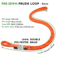 GM CLIMBING 8mm (5/16″) Prusik Loop Pre-Sewn 18 inches / 24 inches