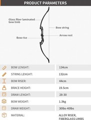 55lbs 53″ Takedown Recurve Bow Carbon Arrows Kit Archery Hunting Shooting Target