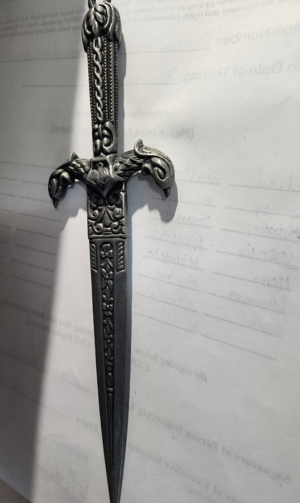 Ornate Medieval Dagger Letter Opener Pewter Gothic Eagle Crossguard