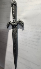 Ornate Medieval Dagger Letter Opener Pewter Gothic Eagle Crossguard