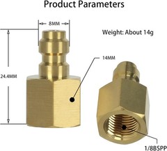 8mm Quick-Disconnect Plug Adapter, Copper 1/8″ NPT Female Thread, PCP 1/8 NPT