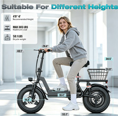 Electric Scooter with Seat Peak 1500W Motor Up to 25MPH 45Miles Range 14″