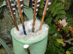 Handmade Green Leather traditional archery back quiver for arrows Antler Accents