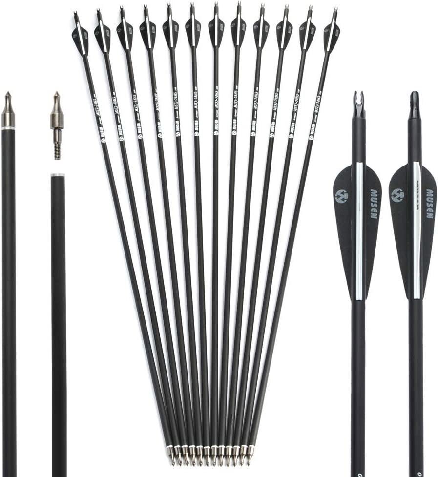 12Pcs 32″ Carbon Arrows OD 7.8mm SP500 Practice Archery For Compound/Recurve Bow