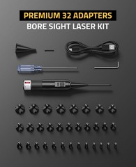 Rechargeable Laser Bore Sight Kit with 32 Adapter Fits.17 to 12GA Calibers Profe