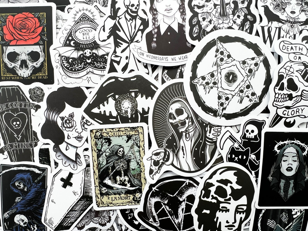 2000 Random Bulk Gothic Stickers Lot Goth Pack Dark Horror Theme Punk Decals
