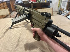 Cybergun x FN M249 MINIMI «Featherweight» Airsoft Machine Gun W/ A&K 1500rd Box