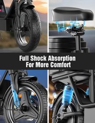 1000W Electric Scooter w/Seat 14″ Adults Commuting E-Scooter 25MPH 45Miles Range