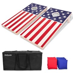 GoSports Regulation Solid Wood Cornhole Set – Vintage American Flag USA Boards