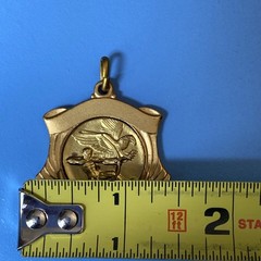 Vtg Gold Tone Archery Archer & Eagle Sagittarius Shield Shaped Medal Charm Italy