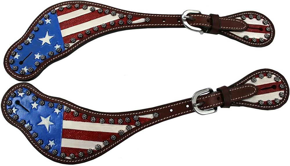 Tahoe Patriotic American Flag Leather Western Spur Straps – Pair Men’s or Ladies