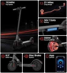 Electric Scooter, 21/28 Miles Range, 18/22/25 MPH Speed Electric Scooter
