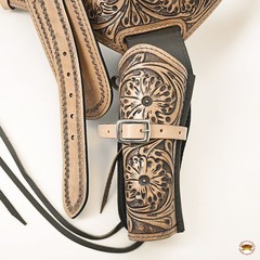 34 In Hilason Western Double Hand Gun Holster Rig 44/45 Cal Leather