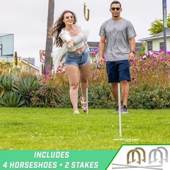 GoSports Steel Horseshoes Outdoor Game Set – Regulation, Gold & Silver