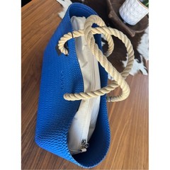 O bag Blue Textured Beach Tote BagRoyal Blue with Taupe linerRope Handle NWT