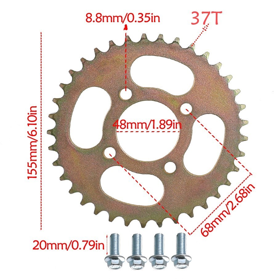 420 Chain Rear Sprocket 37T 41T 43T 50T 60T 76T For ATV Go Kart Apollo Dirt Bike