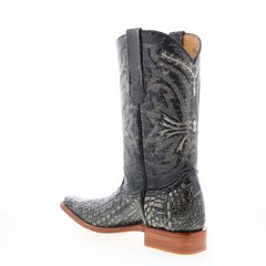 Los Altos Smooth Caiman Square Toe Mens Black Wide Cowboy Western Boots