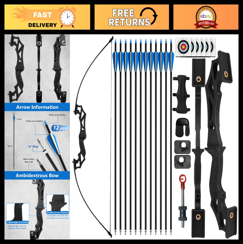 Recurve Bow & Arrow Set 30-40lbs Right-Handed Archery Kit with Carbon Arrows & A