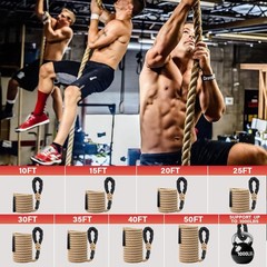 Climbing Rope Gym Workout – 10FT 15FT 20FT 25FT 30FT 35FT Heavy Duty Jute Thick