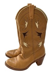 Vintage 70s Dingo Leather Eagle Cowboy Boots Western Cowgirl Boho Tan Size 8