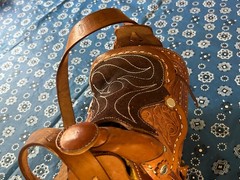Vintage Leather Horse Saddle Crossbody Shoulder Bag Tooled Western