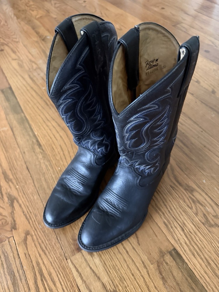 Tony Lama Women’s Black Leather Western Cowboy Boots Size 8.5 D Wide XT4008