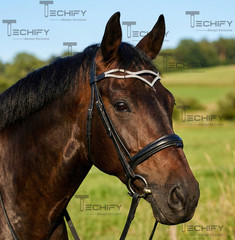 Luxury Wave Crystal Horse Browband Double Row Rhinestone Black Leather Bridle