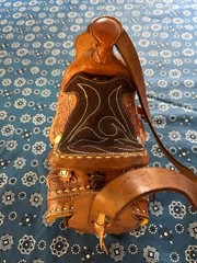 Vintage Leather Horse Saddle Crossbody Shoulder Bag Tooled Western