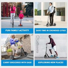 Lascoota Adult Kick Scooter – Black 264 Lb Capacity – Foldable Commuter Scooter