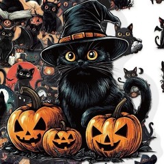 30Pcs Random Gothic Dark Kitty Black Cat PET Transparent Halloween Sticker