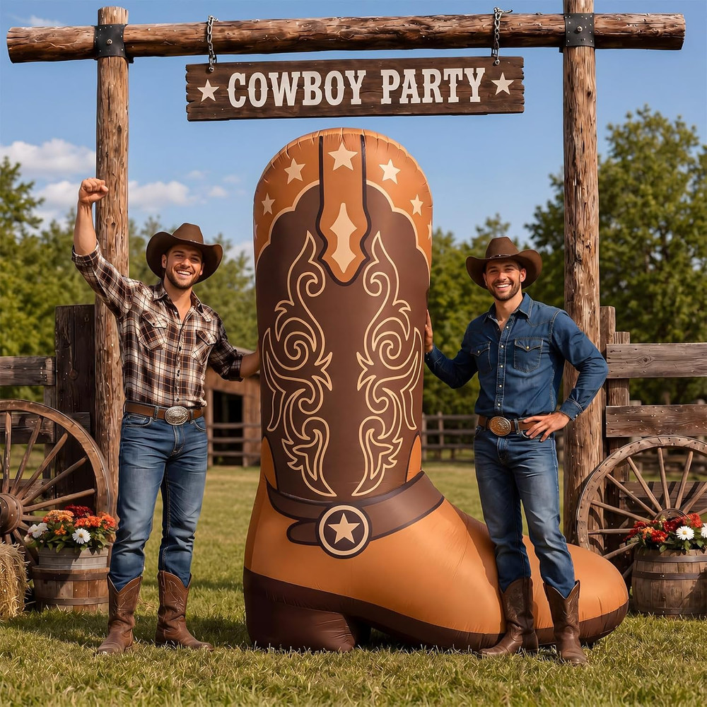 7 Ft Giant Western Boots Inflatable Party Decor Blow up Rodeo Cowboy Boots Built