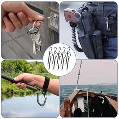 6 PCS Black Fishing Lanyards, Heavy Duty Retractable Coiled Lanyard Spring Co…