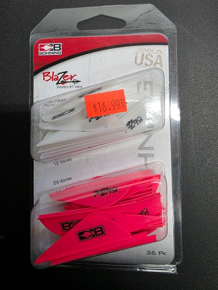 BOHNING 2 INCH BLAZER VANE – 36 PACK – 2 HOT PINK & 1 WHITE W/ VICTORY EASTON