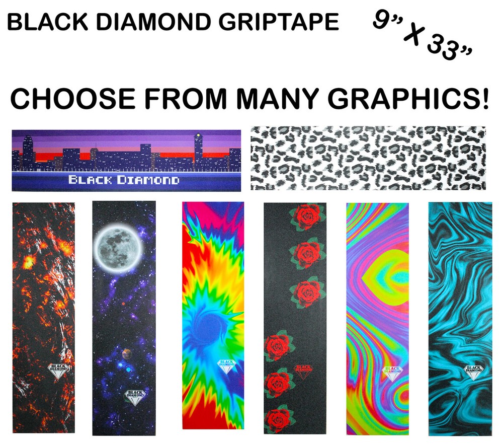 Black Diamond Grip Skateboard Graphic Griptape Sheet 9″ x 33″ Pro Grip Tape