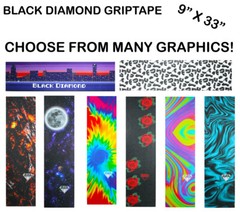 Black Diamond Grip Skateboard Graphic Griptape Sheet 9″ x 33″ Pro Grip Tape