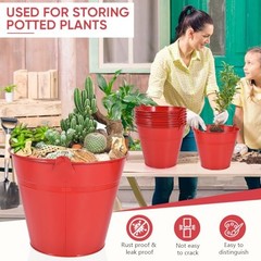 OBTANIM 7 Pack Metal Buckets with Handle Galvanized Ice 9.1 x 6.7 inch Red