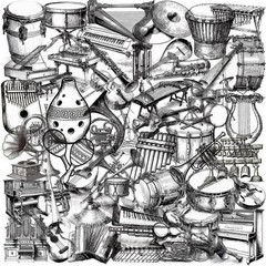 Black and White Musical Instruments Stickers,50PCS Retro Sketch Music Decals,…