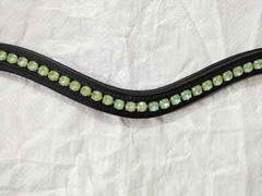 Beautiful Leather Green Stone Crystal Bridle Browband With Padding All Size