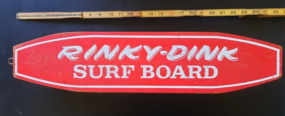 Vintage Wooden Rinky Dink Surf Board Metal Steel Wheels 24″ Skateboard 1960s