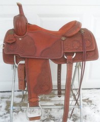 16.5″ CACTUS Saddlery Working Cowhorse Saddle~Cutting~Reining~TOOLED~GREAT COND
