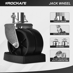 Rockane Dual 6» Trailer Jack Swivel 2000LBs with Chock, sliver and black