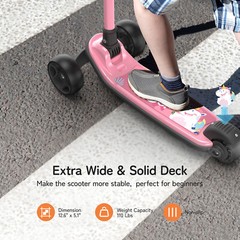 Besrey 3 Wheel Scooter for Kids with Adjustable Height,Pink Unicorn