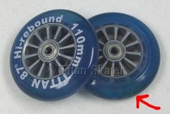 TWO BLUE 110mm Scooter Wheels (NYLON CORE, 87A Hi-Rebound) DISCOLORED CLEARANCE!