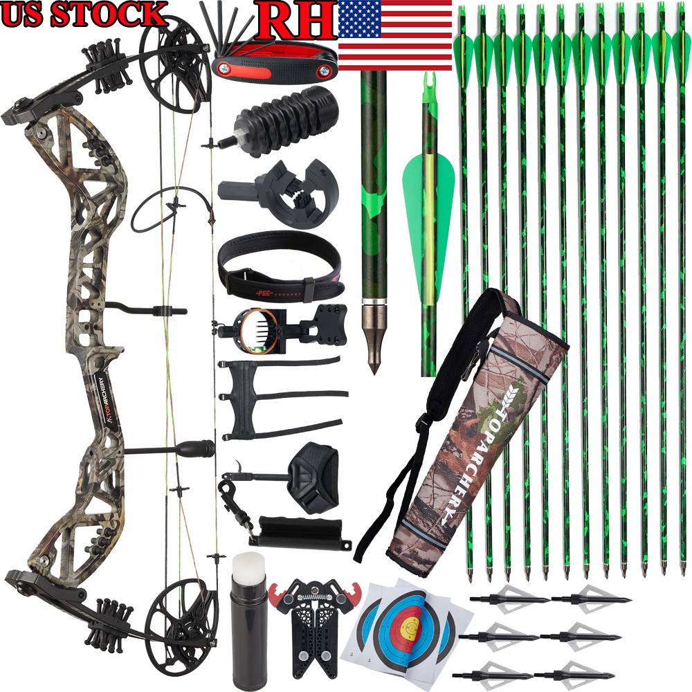 Archery RH Camo Compound Bow 30-70lbs 310FPS&Carbon Arrows Set for Hunting Shoot