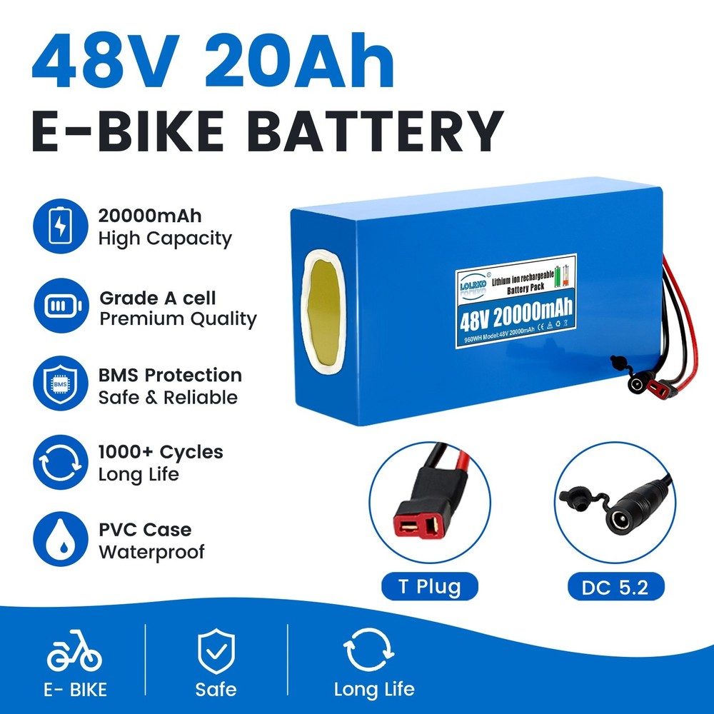 48V 20Ah Lithium Battery Pack Rechargeable for 48V Electric Bicycle System