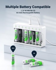 8 Bay AA AAA Battery Charger for NiMH NiCD Rechargeable Batteries,USB HighSpe…
