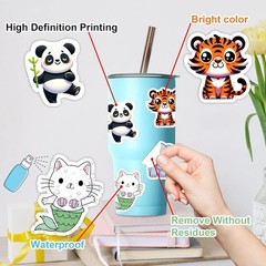 100PCS Water Bottle Stickers for Kids Waterproof Animal Vinyl Laptop Skateboard
