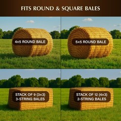 5×5 ft Round Bale Hay Net for Horses – Knotless Slow Feed with 2″ Holes