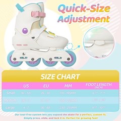Nattork Inline Skates For Girls Kids Teens Boys Age 6-12 4 Sizes Adjustable